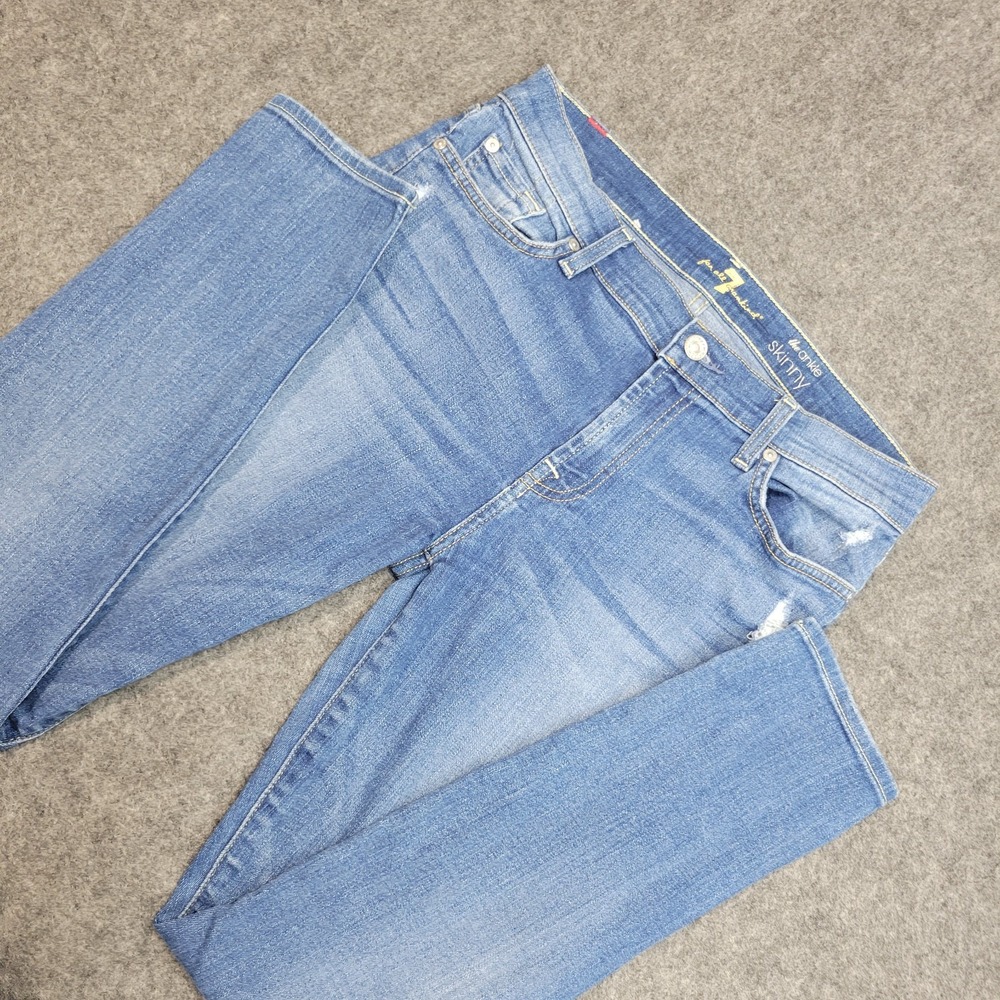 7 For All Mankind Womens 30 Blue Streetwear The Ankle Skinny Leg Distressed Boho